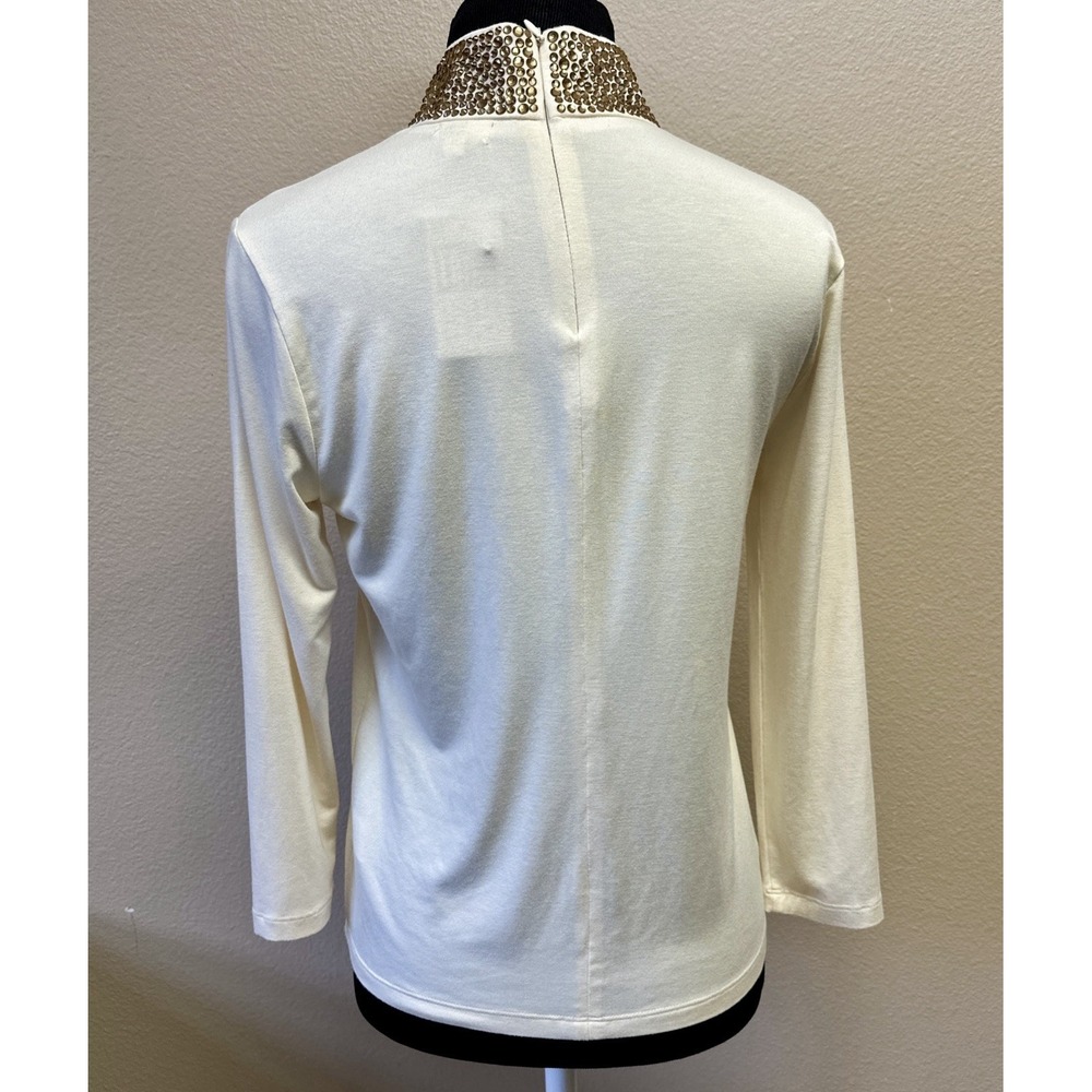NWT L'AGENCE Women's Medium Maya Embellished Mock Neck Long Sleeve Blouse Top - Picture 2 of 11